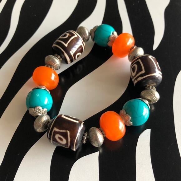 4 for $20 Orange and Blue Beaded Bracelet - Picture 1 of 3